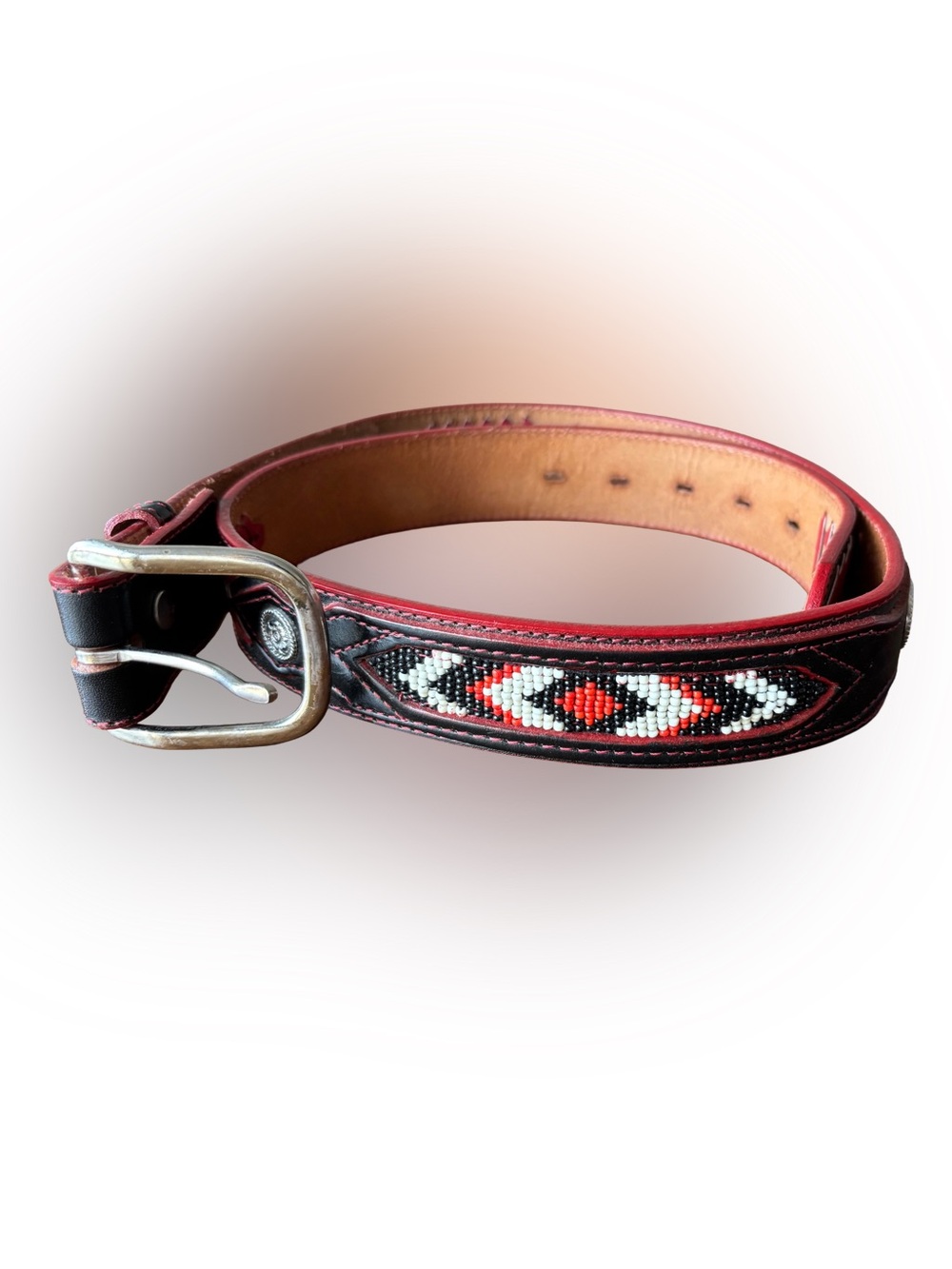 Vintage Circle Y of Yoakum Beaded Western Leather Belt Size 36 Made in USA